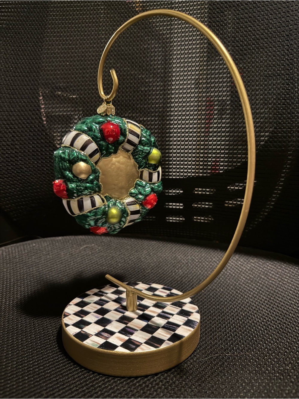 Holiday Green Wreath Ornament with Striped Accents